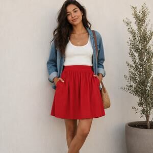 Banana Republic Red Bubble Skirt Pleated Cotton A Line Pockets Size 4P